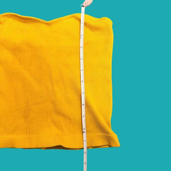 💛 ReVamped Yellow Ribbed Strapless Tube Top (XXS/XS) - Picture 3 of 5